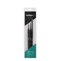 Vallejo Hobby Brushes: Precision Starter Set (Round No.1 & 3/0 Triangular Handle - Flat No.4 - synthetics)