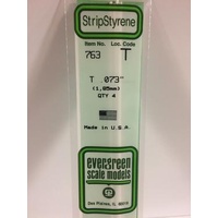 Evergreen - Styrene strip T profile 0.073in/1.85mm x 14in/35cm 4pc - #763