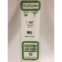 Evergreen - Styrene strip T profile 0.092in/2.3mm x 14in/35cm 4pc - #764