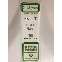 Evergreen - Styrene strip T profile 0.123in/3.1mm x 14in/35cm 4pc - #765