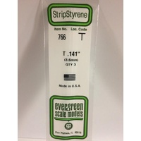 Evergreen - Styrene strip T profile 0.141in/3.6mm x 14in/35cm 4pc - #766