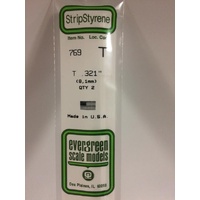 Evergreen - Styrene strip T profile 0.321in/8.1mm x 14in/35cm 4pc - #769