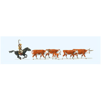Preiser - Cattle/Cowboy On Horse - 10159