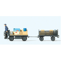 Preiser - Electric Cart&Trlr W/Driver Epoch Iii - 10256