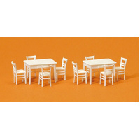 Preiser - 2 Tables 8 Chairs (White) - 17217