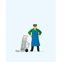 Preiser - Standing Porter W/Luggage Trolley - 28125