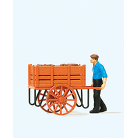 Preiser - Worker W/Handcart Loaded W/Barrels - 28131