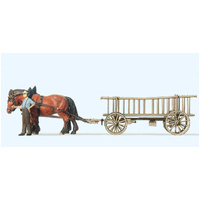 Preiser - Rack Wagon, Farmer & 2 Horses - 30416
